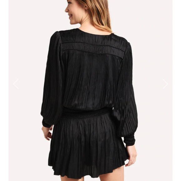 FRAME Women’s Pleated Pleat V Neck Long Sleeve Dress Smocked Black Size XS New - Picture 4 of 16